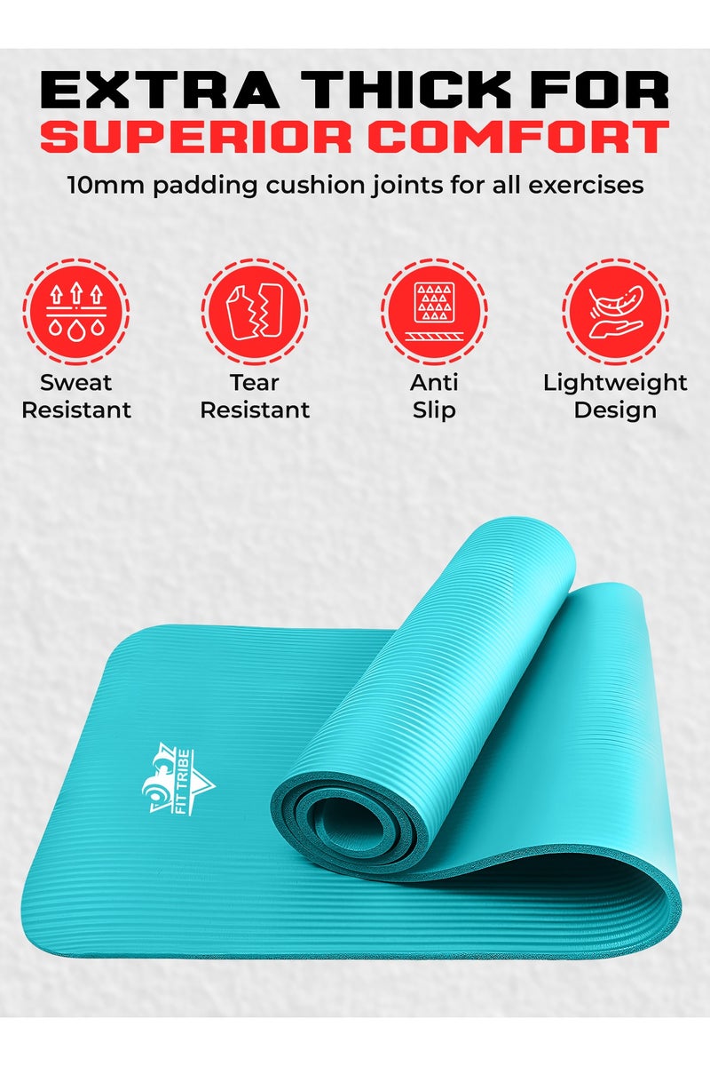FIT TRIBE Yoga Mat Non Slip for Women & Men, Thick NBR Exercise Mat for Yoga, Pilates, Stretching & Home Workouts, High-Density Anti-Slip Workout Mat, Durable Gym Floor Fitness Mat (Teal) - Image 2
