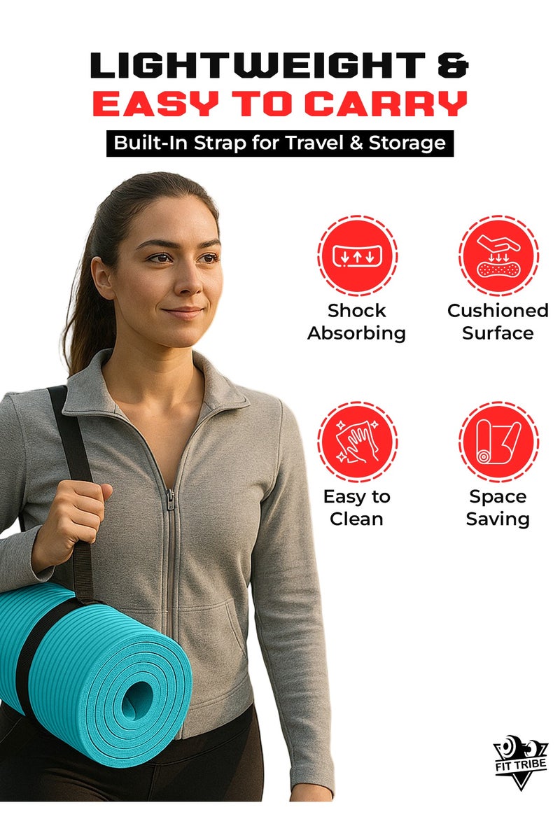 FIT TRIBE Yoga Mat Non Slip for Women & Men, Thick NBR Exercise Mat for Yoga, Pilates, Stretching & Home Workouts, High-Density Anti-Slip Workout Mat, Durable Gym Floor Fitness Mat (Teal) - Image 5