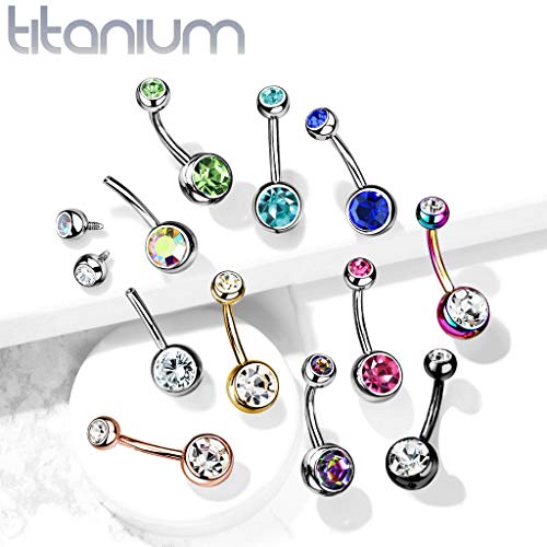 FIFTH CUE 14G Solid G23 Implant Grade Titanium Internally Threaded Double Jeweled Belly Ring (1/2" (12mm) | 5 & 8mm BALLs) - Image 5