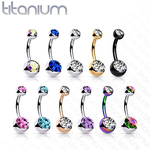 FIFTH CUE 14G Solid G23 Implant Grade Titanium Internally Threaded Double Jeweled Belly Ring (1/2" (12mm) | 5 & 8mm BALLs) - Image 3