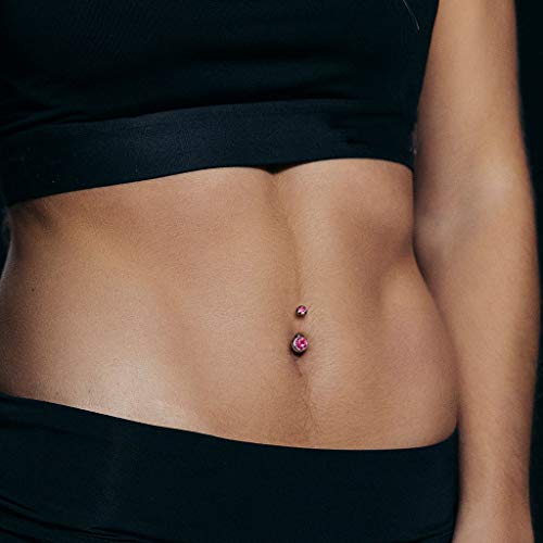 FIFTH CUE 14G Solid G23 Implant Grade Titanium Internally Threaded Double Jeweled Belly Ring (1/2" (12mm) | 5 & 8mm BALLs) - Image 2