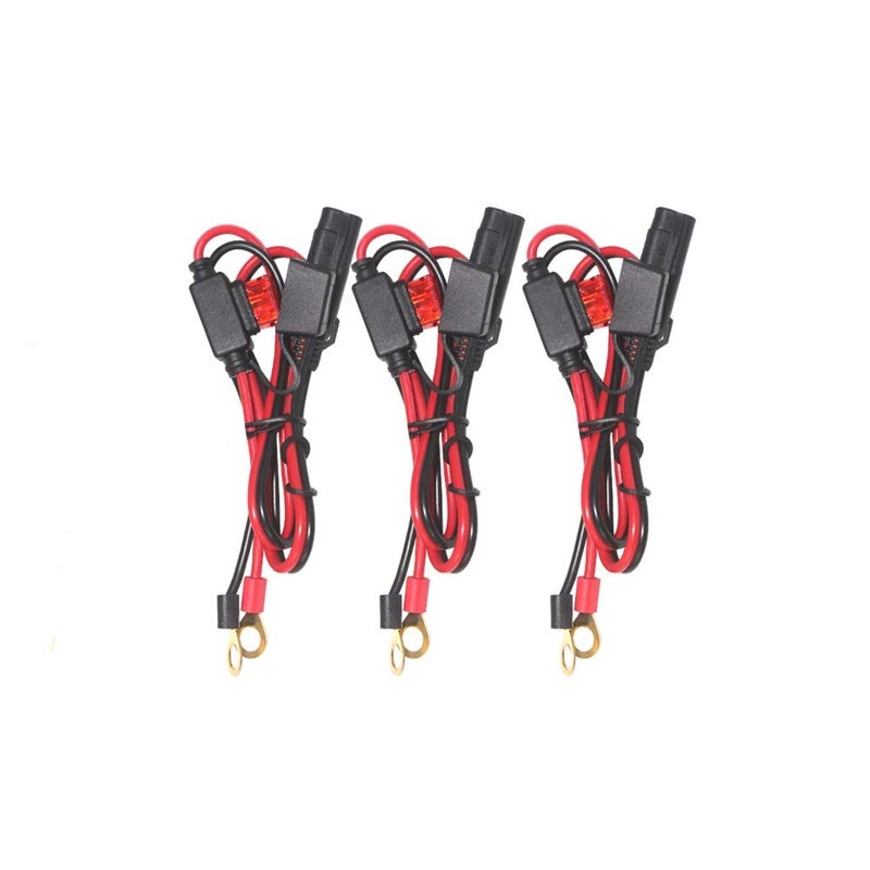 2FT Motorcycle Battery Charger Cord SAE to O Ring Terminal Quick Disconnect Assembly Extension Cable SAE 2Pin Wire Harness Reverse Polarity Adapter Port Accessory 10A Fuse 3PACK2FT