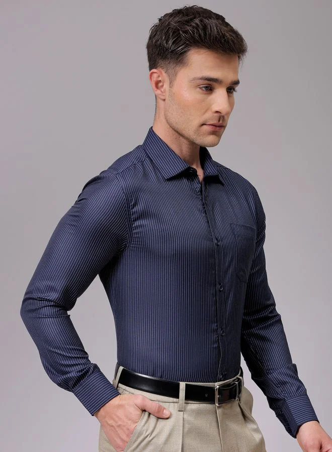 The Indian Garage Co Men Slim Fit Striped Full Sleeves Cutaway Collar Formal Shirt