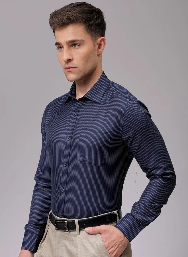 The Indian Garage Co Men Slim Fit Striped Full Sleeves Cutaway Collar Formal Shirt