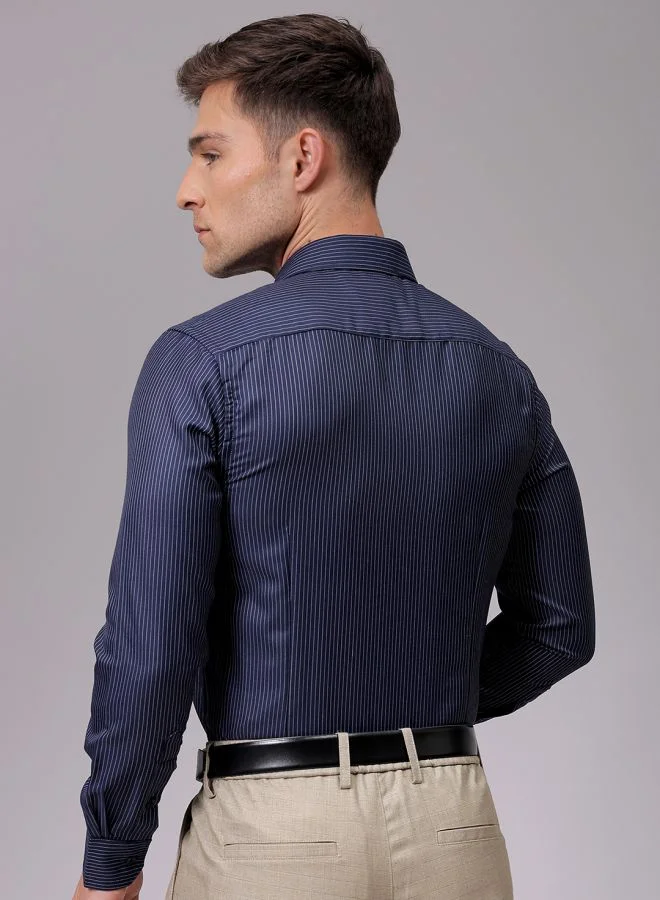 The Indian Garage Co Men Slim Fit Striped Full Sleeves Cutaway Collar Formal Shirt
