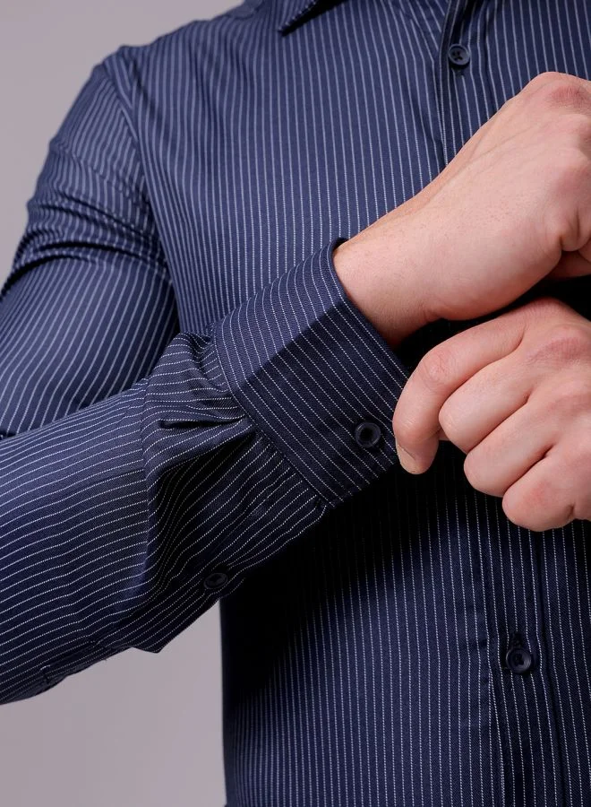 The Indian Garage Co Men Slim Fit Striped Full Sleeves Cutaway Collar Formal Shirt
