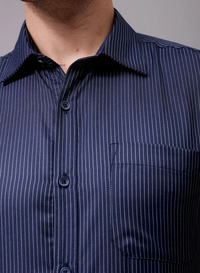 The Indian Garage Co Men Slim Fit Striped Full Sleeves Cutaway Collar Formal Shirt