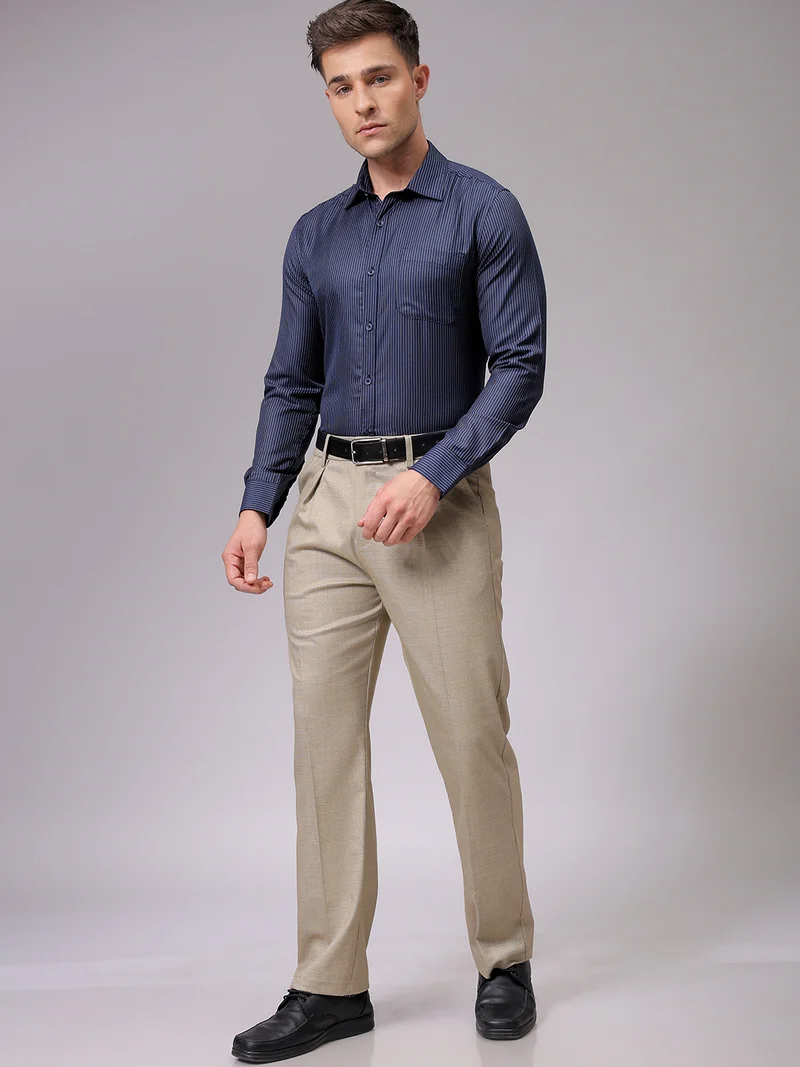 The Indian Garage Co Men Slim Fit Striped Full Sleeves Cutaway Collar Formal Shirt