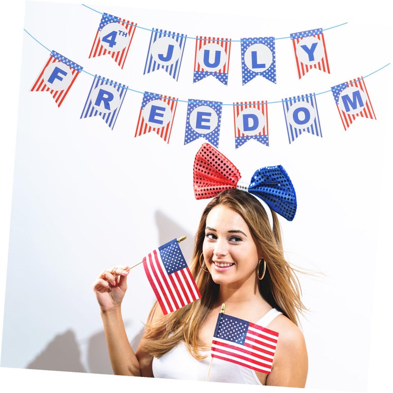 Red White Blue July 4th Patriotic Banner Hanging Ornament For Indoor Mantle Decor Party Photo Background - Image 5
