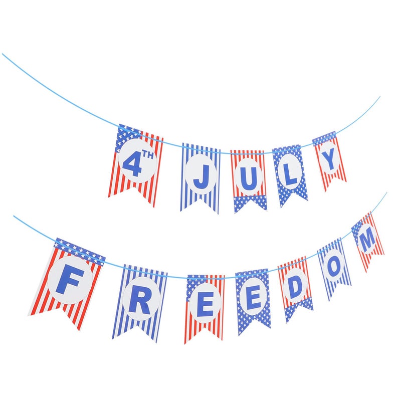 Red White Blue July 4th Patriotic Banner Hanging Ornament For Indoor Mantle Decor Party Photo Background - Image 2