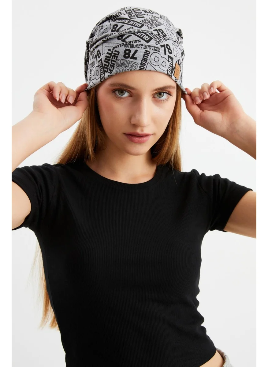 Butikgiz Men's Gray Patterned 4-Season Cotton Flexible Ultra Soft Lightweight Anti-Sweat String Cotton Hat