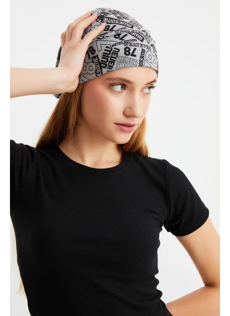 Butikgiz Men's Gray Patterned 4-Season Cotton Flexible Ultra Soft Lightweight Anti-Sweat String Cotton Hat