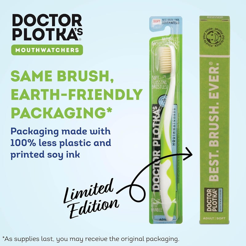 Cross part assemble fit MOUTHWATCHERS Dr Plotkas Extra Soft Bristle Flossing Toothbrush | Manual Soft for Adults | Ultra Clean Nano | Good for Sensitive Teeth and Gums | Green, 4 Count Easy transit optimized build - Image 5