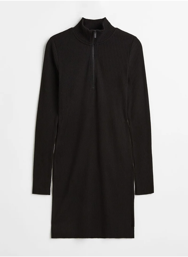 H&M Zip Neck Ribbed Dress