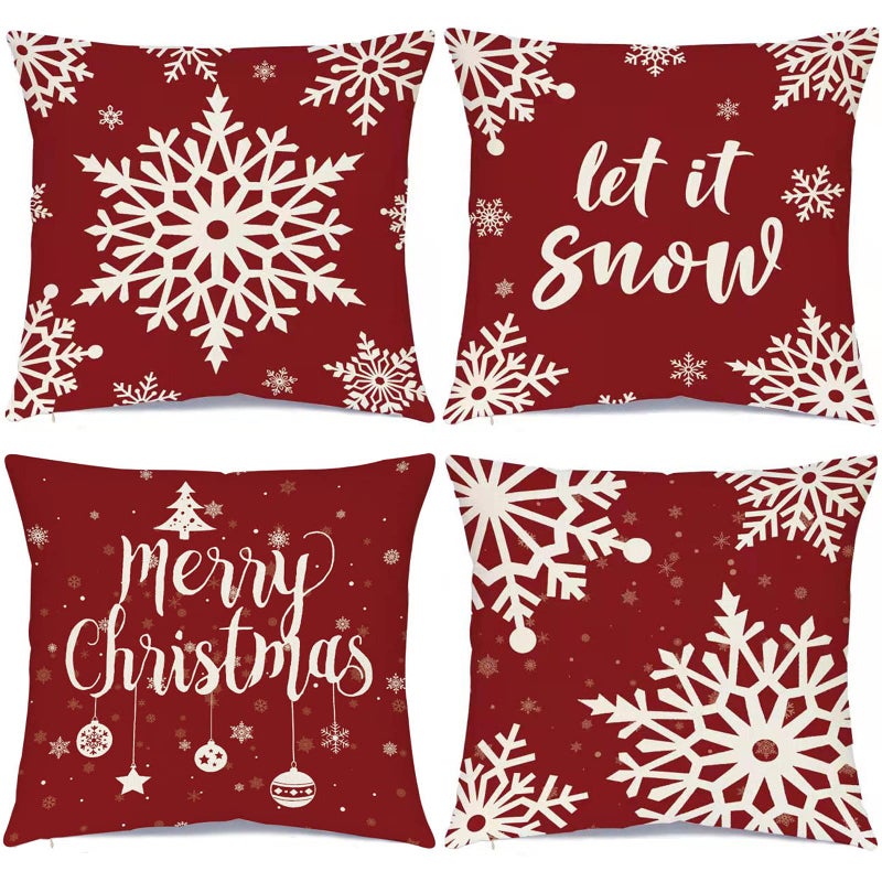 Ueerdand Christmas Decorations Pillow Covers Set of 4 Farmhouse Holiday Rustic Linen Pillow Case for Sofa Couch Christmas Decor  18x18 Inch