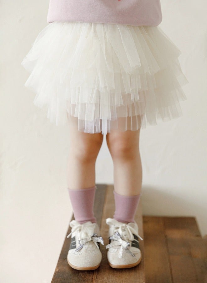 Yoehyaul Girls Layered Tulle Skirt – White Soft Mesh Elastic Waist Partywear Skirt - Image 1