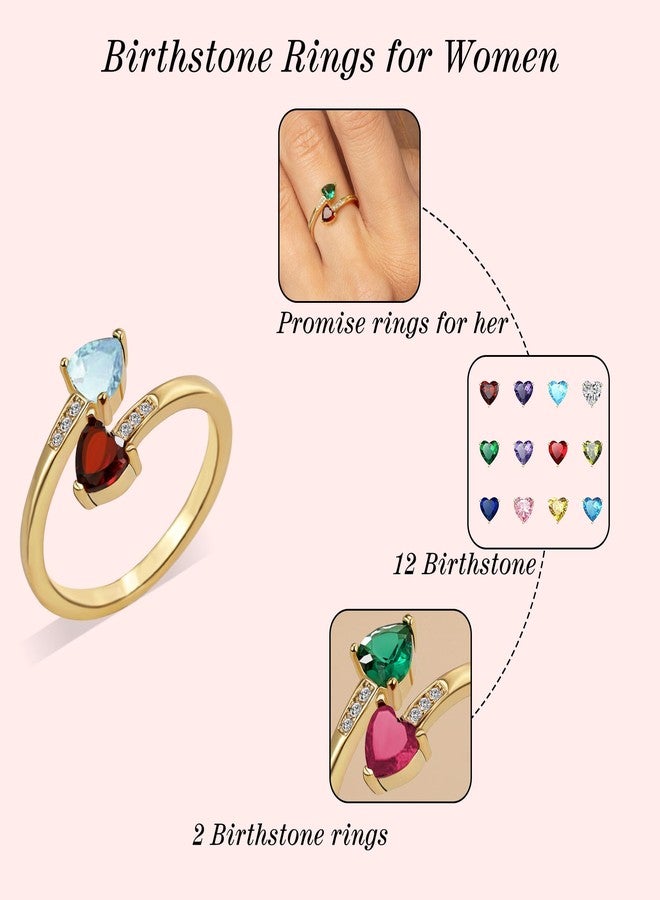 Btysun Ruby Heart-Shaped Birthstone Ring, Adjustable Size, 2 Stones, Perfect for July Birthday Gifts, Valentine's Day, or Any Occasion - Image 4