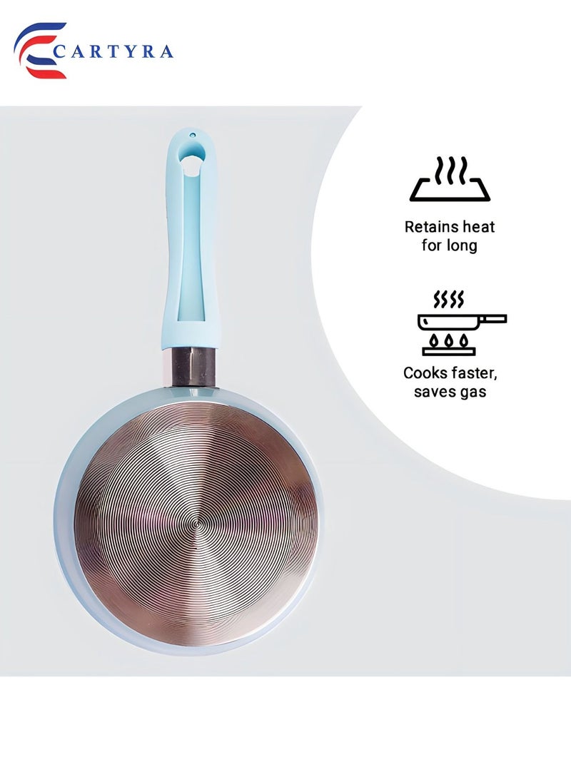 Non-Stick Saucepan with Transparent Lid - Pack of 1 (Blue, 24x12x6cm) | Ceramic Saucepan with Handle and Steel Base | Small Pot with Lid | Non-Stick Cookware Set | Ceramic Nonstick Saucepan