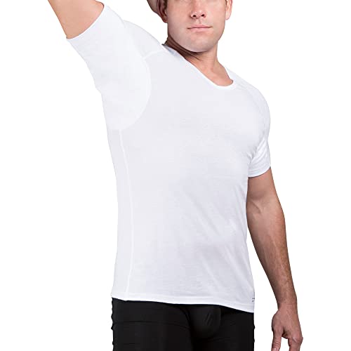 Ejis Sweatproof Undershirt for Men | V-Neck Cotton | Classic Fit T Shirt with Sweat Pads | Odor Resistant | Blocks Sweat (Large, White) - Image 1