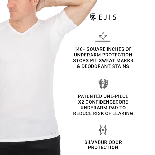 Ejis Sweatproof Undershirt for Men | V-Neck Cotton | Classic Fit T Shirt with Sweat Pads | Odor Resistant | Blocks Sweat (Large, White) - Image 2