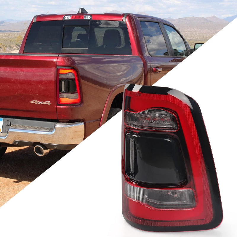 FIONE For Dodge Ram 1500 Tail Light Assembly Without Blind Spot 20192022 LED Type Red Lens Chrome Interior Right Passenger Side Rear Light 55112992AC 55112992AD 55112992AB CH2801216