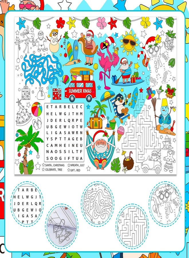 HOWAF Christmas July Coloring Poster with 24 Paint Pens, Tropical Christmas Jumbo Paper Coloring Banner for Beach Santa Party Favors, Hawaiian Flamingo Coloring Tablecloth for Kids - Image 3