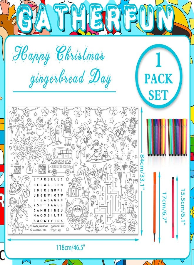 HOWAF Christmas July Coloring Poster with 24 Paint Pens, Tropical Christmas Jumbo Paper Coloring Banner for Beach Santa Party Favors, Hawaiian Flamingo Coloring Tablecloth for Kids - Image 2