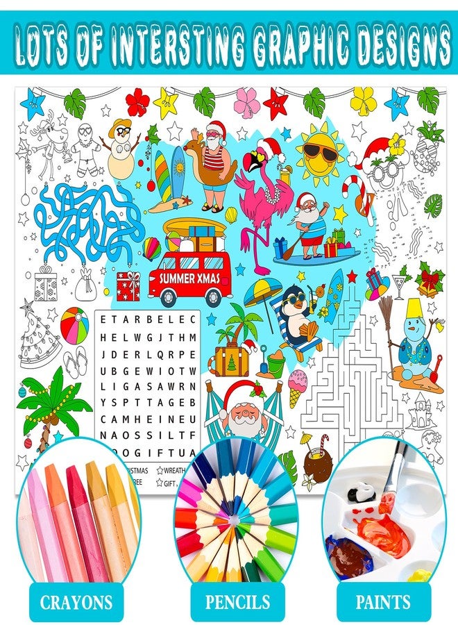 HOWAF Christmas July Coloring Poster with 24 Paint Pens, Tropical Christmas Jumbo Paper Coloring Banner for Beach Santa Party Favors, Hawaiian Flamingo Coloring Tablecloth for Kids - Image 5
