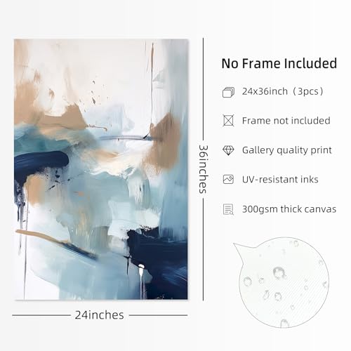 Youillne Navy Blue Pictures Wall Art Abstract Modern Painting Canvas Brown Watercolor Wall Art Decor Abstract Blue Poster Minimalist Graffiti Prints Artwork for Living Room 24x36 Inch Unframed Set of 3 - Image 3