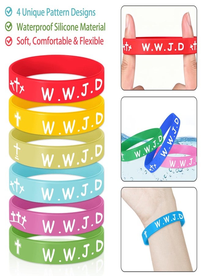 Mersper 24 Pcs WWJD Silicone Bracelets What Would Jesus Do Colorful Christian Bracelets with Cross Design for Teen Men Women Religious Gifts Party Favors Daily Wear Inspirational - Image 2
