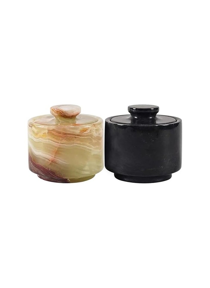 RADICALn Handmade Marble black and green Salt Cellar Set of 2 Bowls Decor for Kitchen Counter  - Image 1