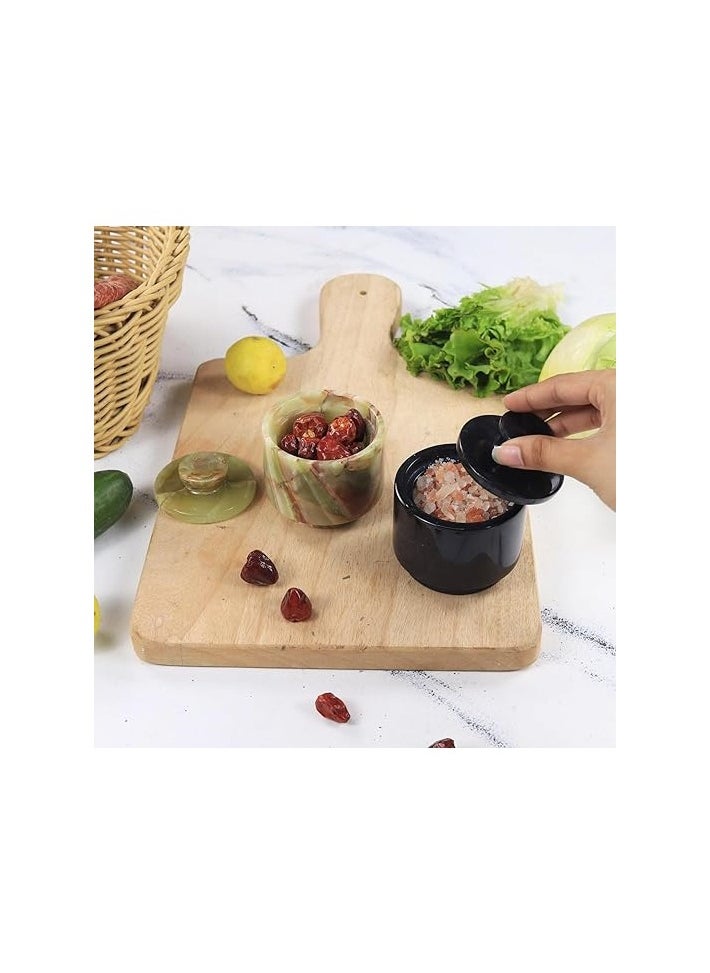 RADICALn Handmade Marble black and green Salt Cellar Set of 2 Bowls Decor for Kitchen Counter  - Image 2