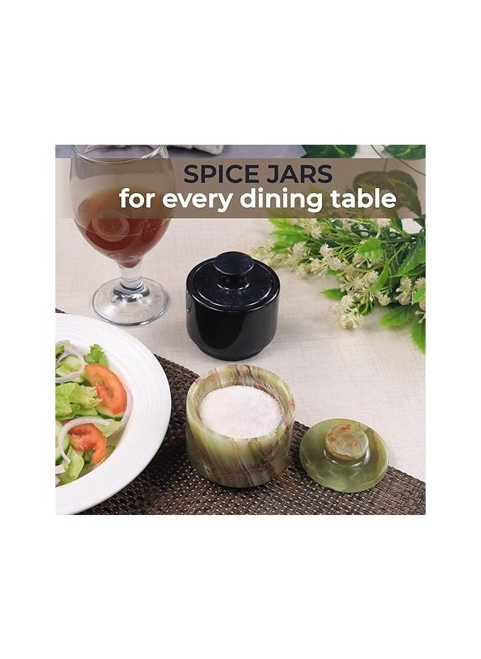 RADICALn Handmade Marble black and green Salt Cellar Set of 2 Bowls Decor for Kitchen Counter  - Image 3