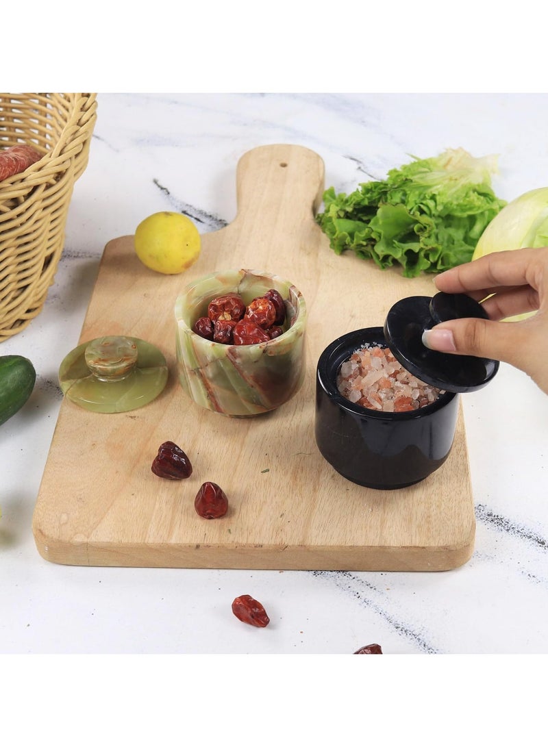 راديكالن قبو ملح من الرخام الأسود والأخضر مع غطاء | حافظة ملح وسكر مصنوعة يدويًا، مقاس ٣ بوصات، لطاولة المطبخ - Image 2