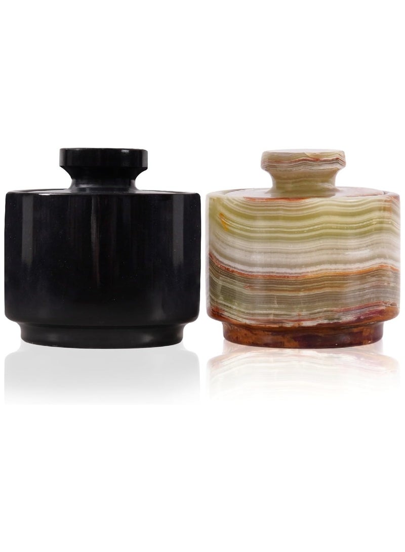 راديكالن قبو ملح من الرخام الأسود والأخضر مع غطاء | حافظة ملح وسكر مصنوعة يدويًا، مقاس ٣ بوصات، لطاولة المطبخ - Image 1