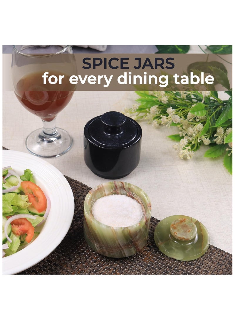 راديكالن قبو ملح من الرخام الأسود والأخضر مع غطاء | حافظة ملح وسكر مصنوعة يدويًا، مقاس ٣ بوصات، لطاولة المطبخ - Image 3