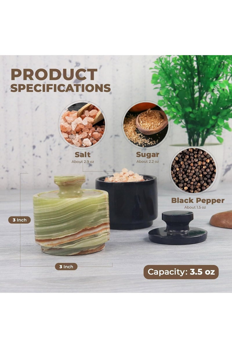 راديكالن قبو ملح من الرخام الأسود والأخضر مع غطاء | حافظة ملح وسكر مصنوعة يدويًا، مقاس ٣ بوصات، لطاولة المطبخ - Image 5