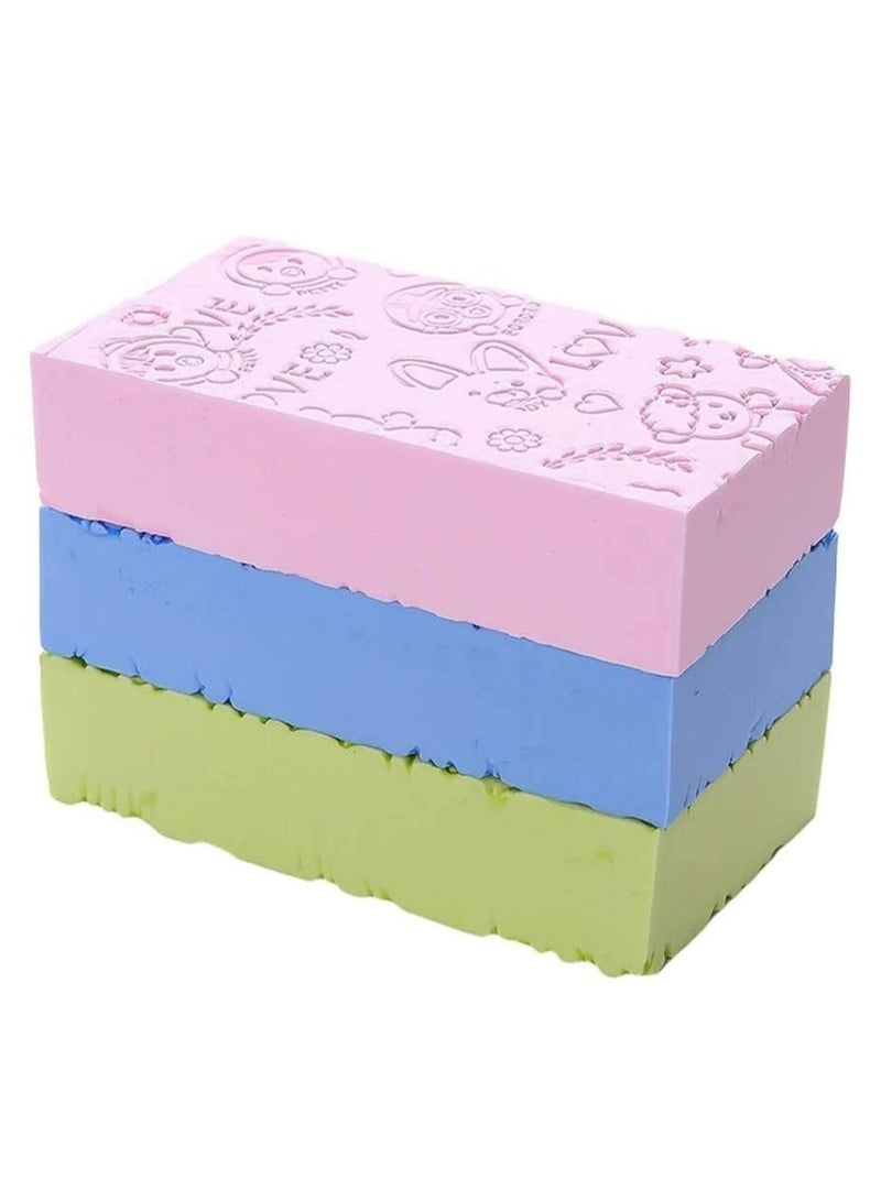 3 Pcs Body Exfoliating Bath Sponge，Baby Cleaning Shower Brush Sponge For Baby Adults