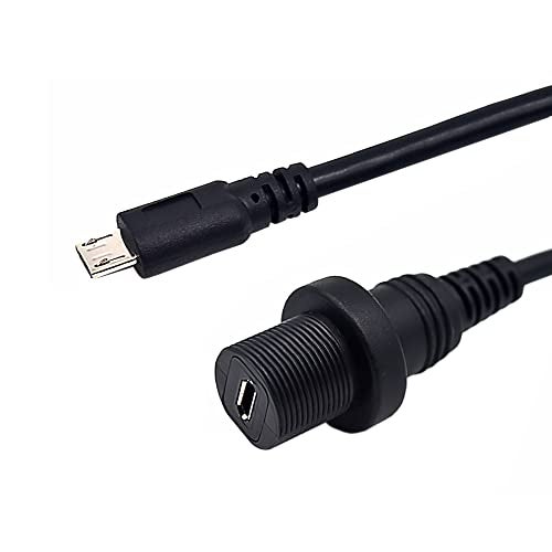 Kework Micro USB 5 Pin Flush Mount Cable, 0.3 Meter Micro USB Male to Female Dashboard Panel Mount Extension Cord for Car Truck Boat Motorcycle - Image 2