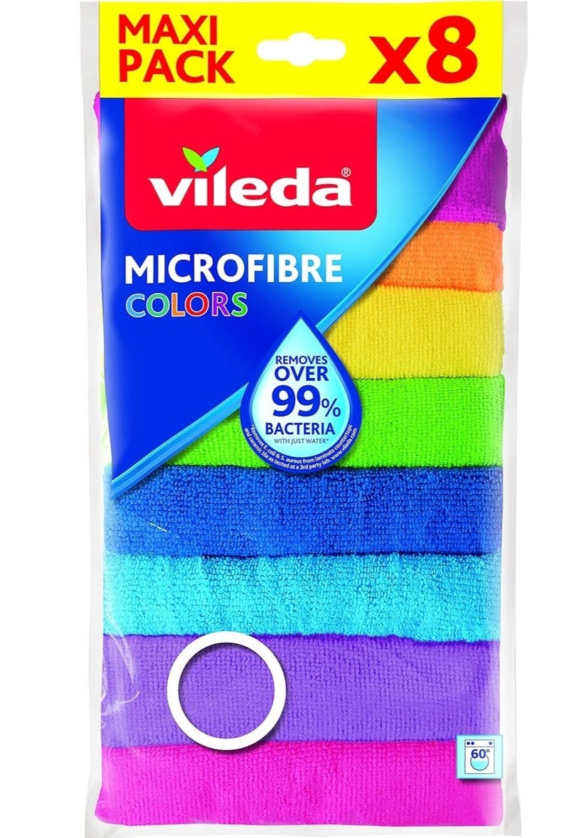 Vileda Microfibre Cleaning Cloths Pack of 8 – Multi Purpose Reusable Microfiber Towels Remove 99% Bacteria with Water, Streak Free Cleaning for Kitchen, Glass & Home Surfaces - Image 1