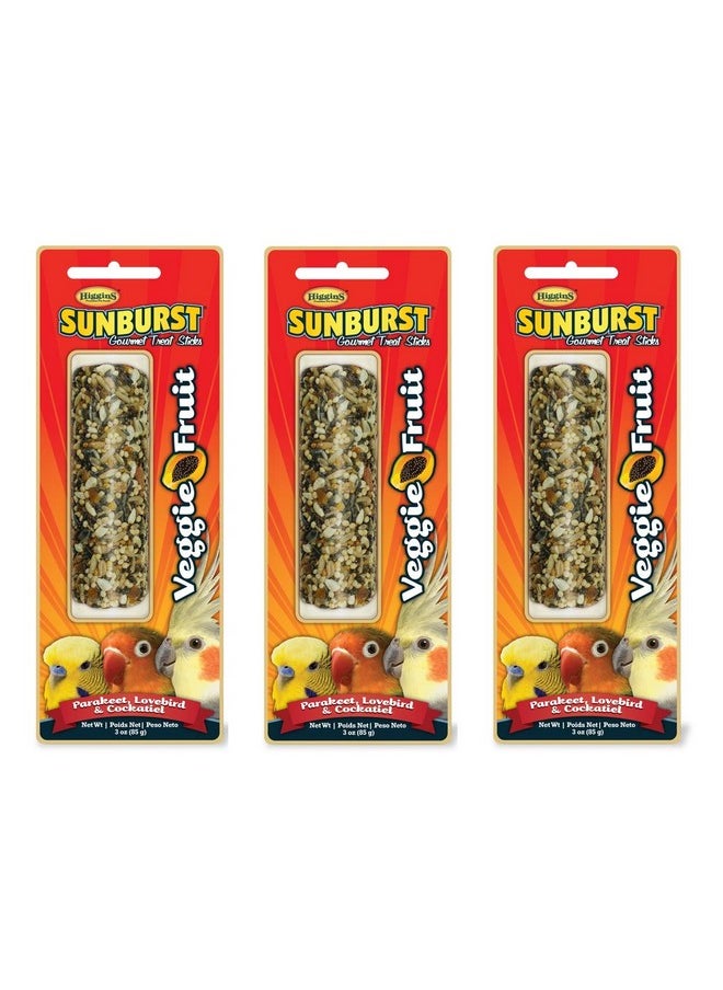 HigginS Higgins 3 Pack of Sunburst Gourmet Treat Sticks, 3 Ounces Each, Veggie Fruit Flavor for Pet Birds (Veggie Fruit, for Parakeets, Lovebirds and Cockatiels) 