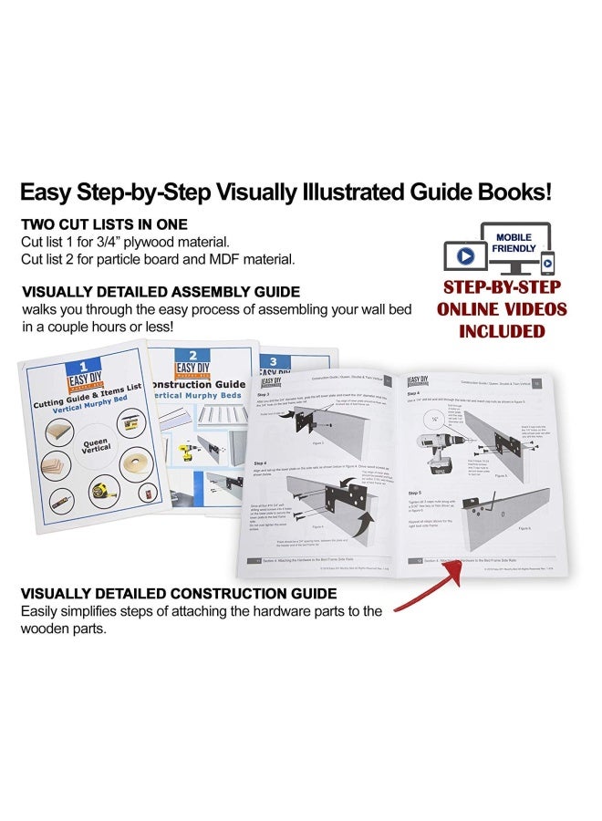 Easy DIY Murphy Bed Queen Size DIY Murphy Bed Hardware Kit  Vertical Wall Bed for SpaceSaving  BudgetFriendly DIY Setup Made in USA Hide Away Design with Murphy Bed Queen Hardware  Bed Lift Mechanism  Pull Down - Image 3