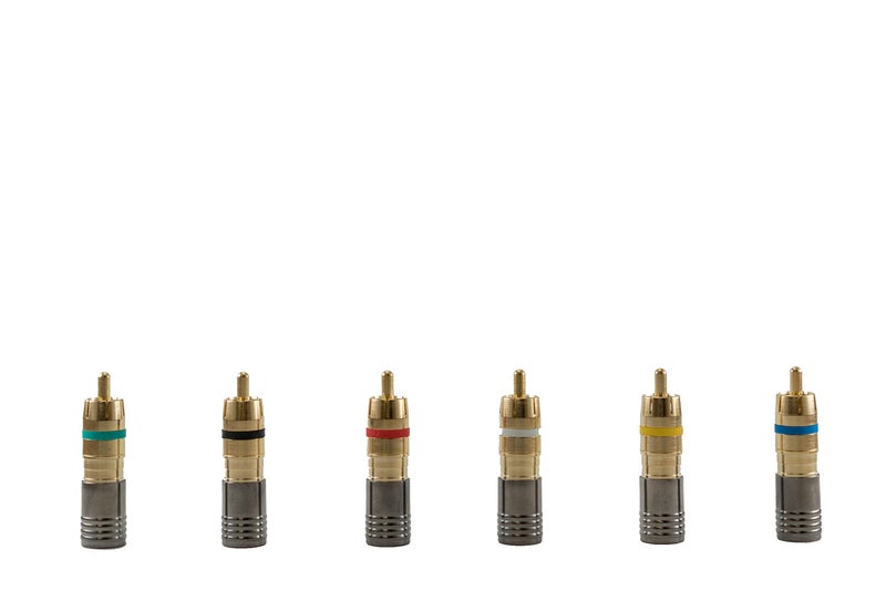 On-Q Legrand - OnQ RG6 Compression Quad Shield Connector, RCA Plug, Male to Male Coaxial Cable, Gold Connector, AC300410 , 10 Pack - Image 1