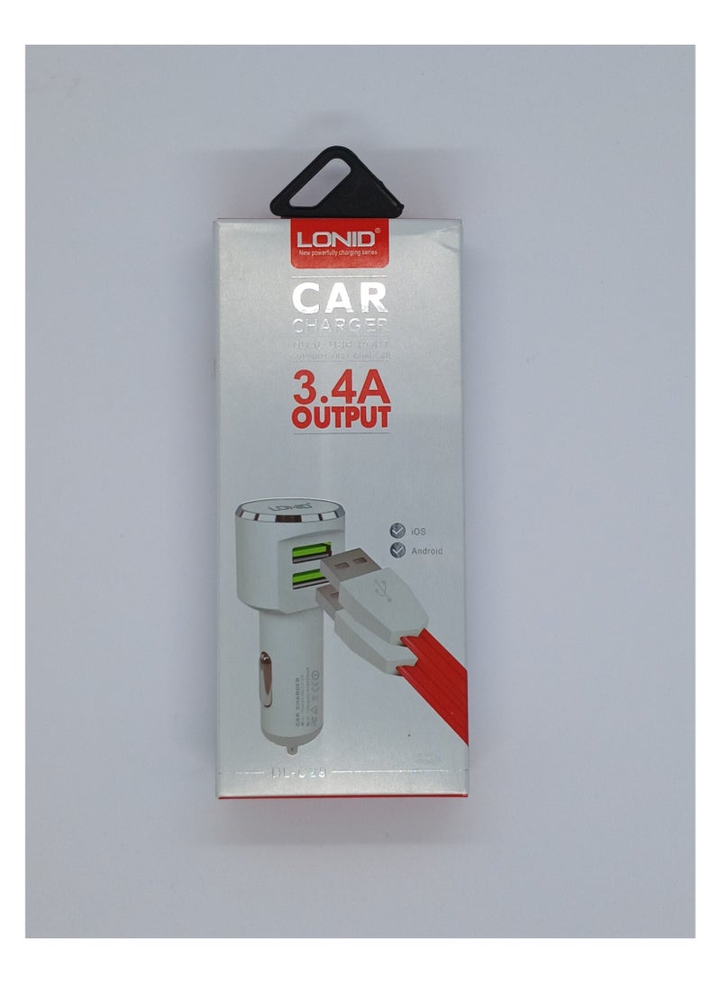 شاحن سيارة USB  بمنفذ مزدوج ابيض - Image 2