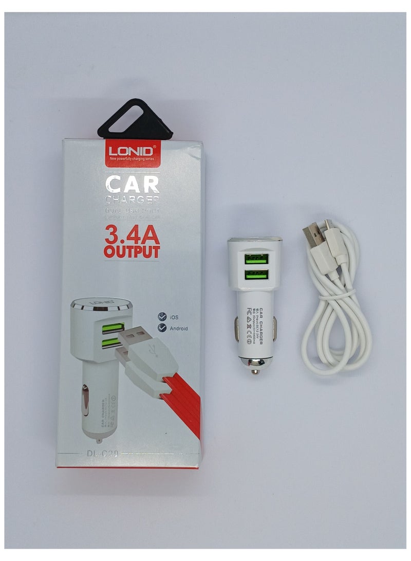 شاحن سيارة USB  بمنفذ مزدوج ابيض - Image 1