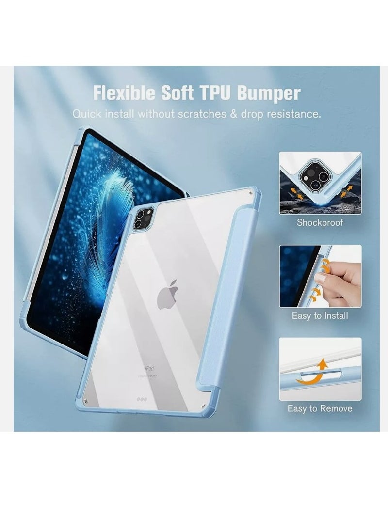 EVO Case for iPad Pro 11 Inch 4th Generation 2022, iPad 11 Pro Case 2021/2020 (3rd 2nd Gen) with Pencil Holder, Transparent Clear Hard Shell Back, Auto Sleep/Wake Function, Sky Blue  - Image 4