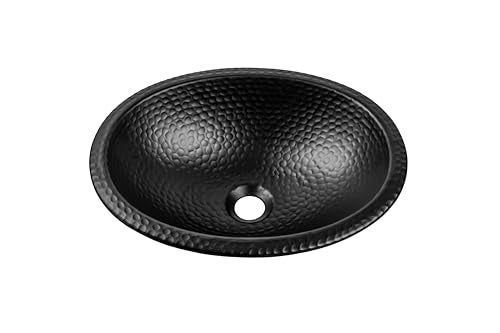Monarch Abode 17-inch Hand Hammered Matte Black Oval Drop-in Bathroom Sink, Bathroom Sink Drop-in, Top Mount for Powder Room, Home Restroom or Guest Bath - Image 1