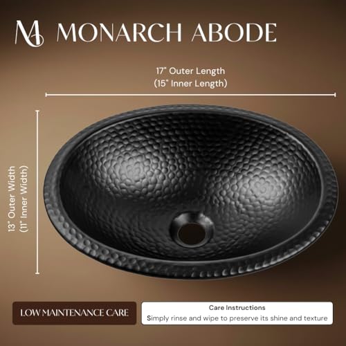 Monarch Abode 17-inch Hand Hammered Matte Black Oval Drop-in Bathroom Sink, Bathroom Sink Drop-in, Top Mount for Powder Room, Home Restroom or Guest Bath - Image 2