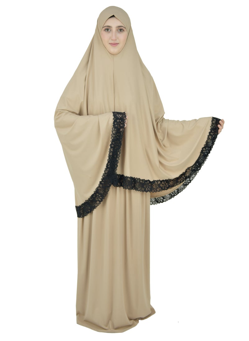 DAMAS COLLECTION - Two Piece Islamic prayer dress women with Lace - Prayer Clothes for Women - Prayer Abaya For women - Jilbab 2 piece, Umrah essentials for women - Prayer set - Image 1