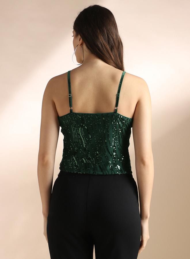 globus Women Green Sweetheart Neck Strappy Crop Top - Image 3